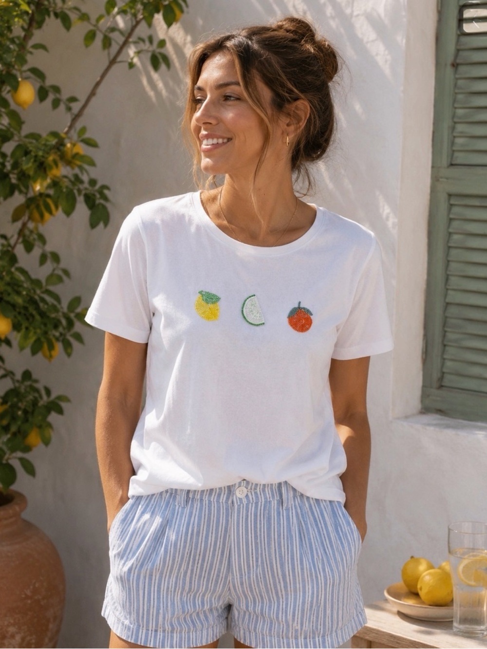 Women’s White Fruit Embroidered sweater